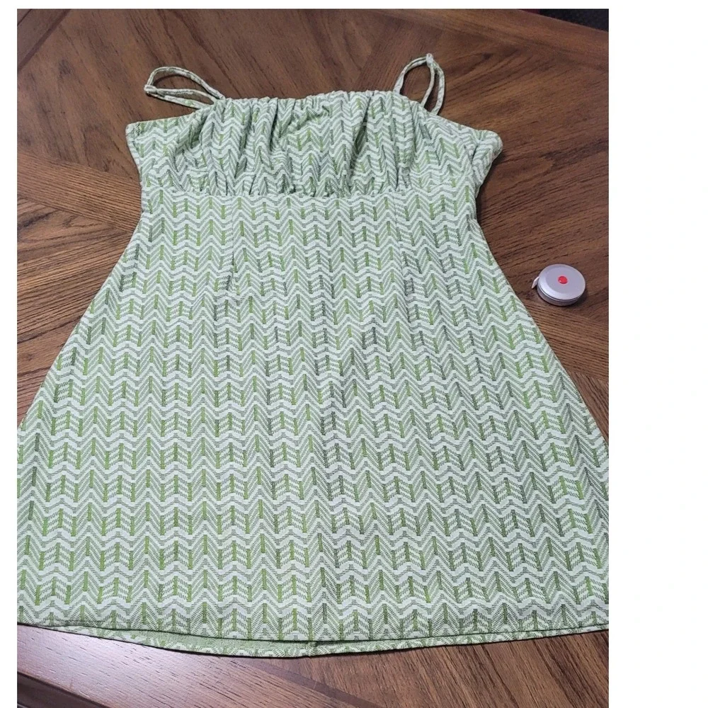 Speechless Green White Chevron Geometric Cutout Tie Back Mini Dress XL B07462E73